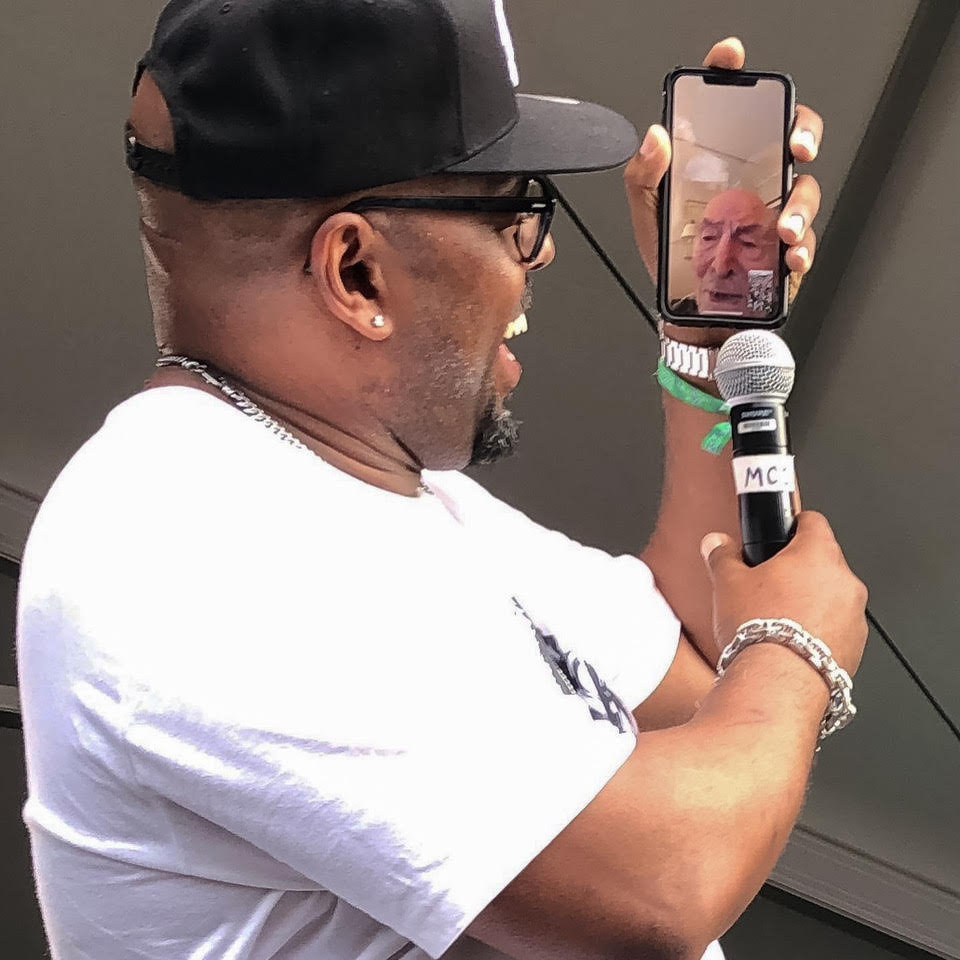 Christian McBride and George Wein at the close of the 2021 Newport Jazz Festival